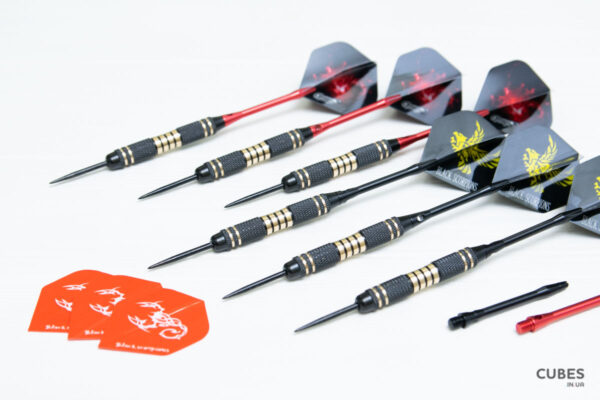 brass-darts-6pcs-2026-2 Дротики для дартс з латуні 23г набір 6 шт + запчастини